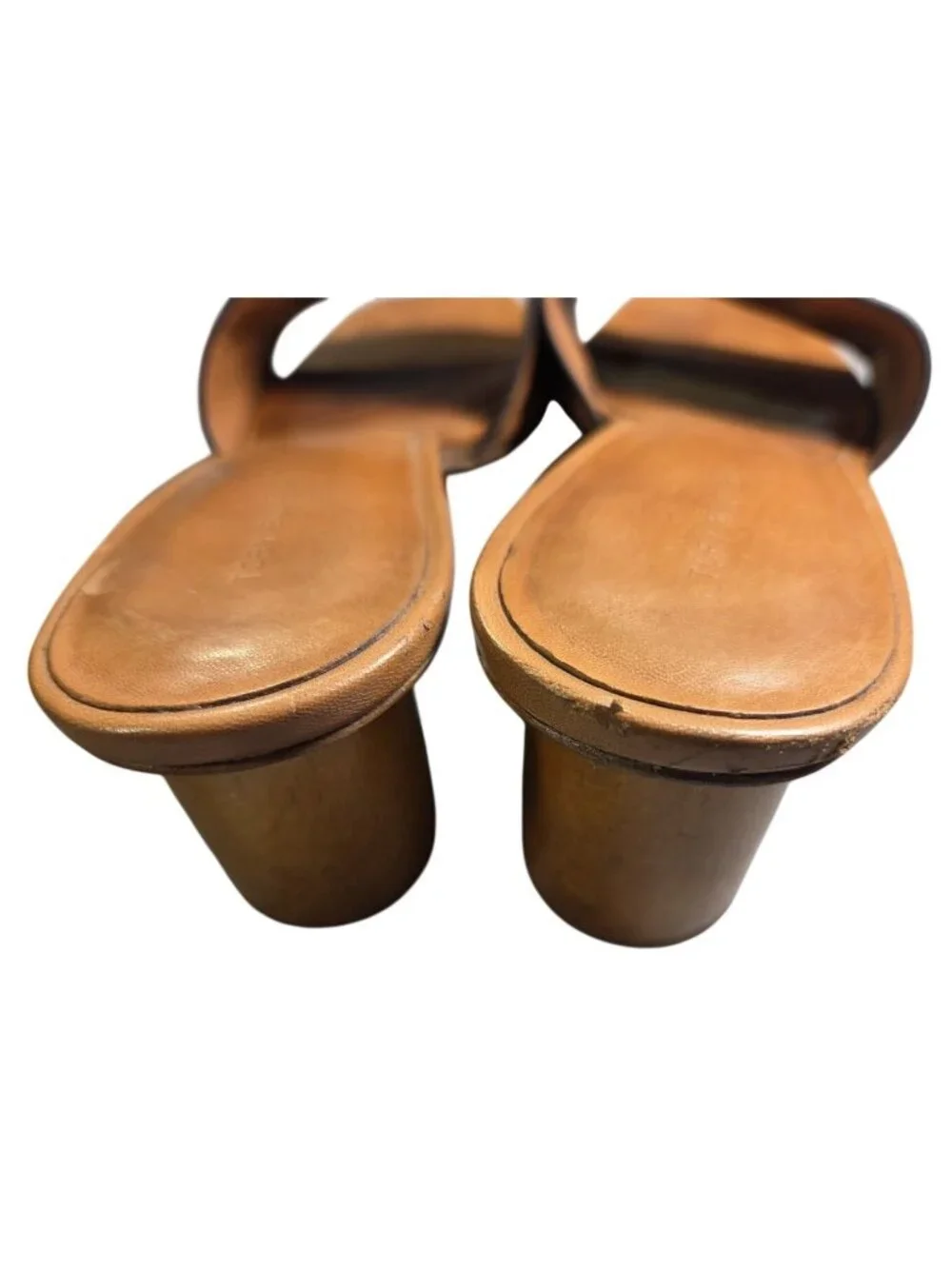 Tory Burch Ines Heeled Mules 8 Tan Shoes Stacked Logo Leather 147130 MSRP $325